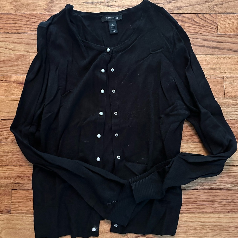 WHBM black cardigan with pearl buttons